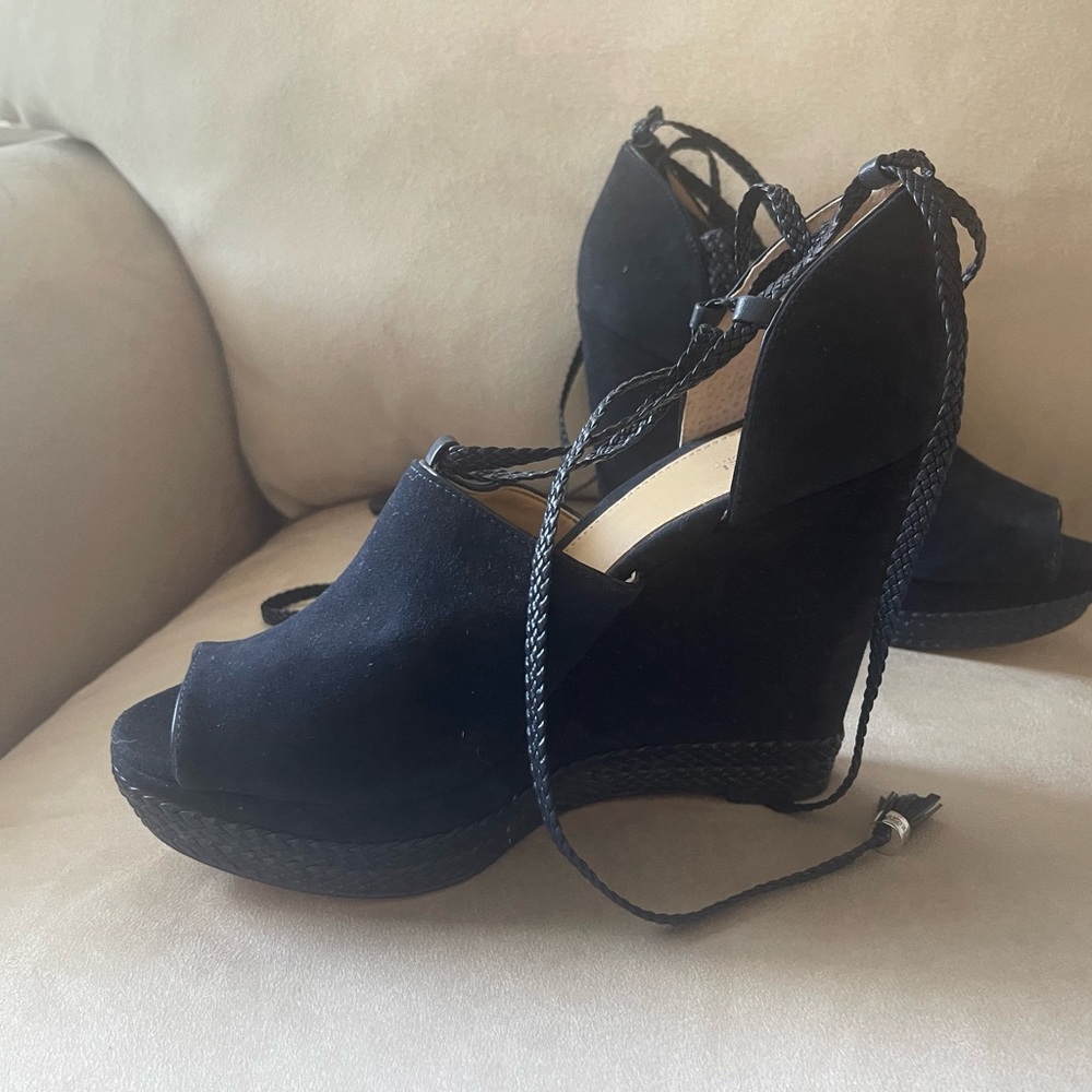 New Michael Kors Size 9 Hastings Suede Admiral Blue Wedge Sandal